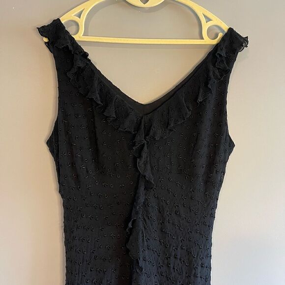 Vintage Jonathan Martin Studio Silk Eyelet Sleeveless Ruffle Flounce Dress Black - Picture 7 of 13